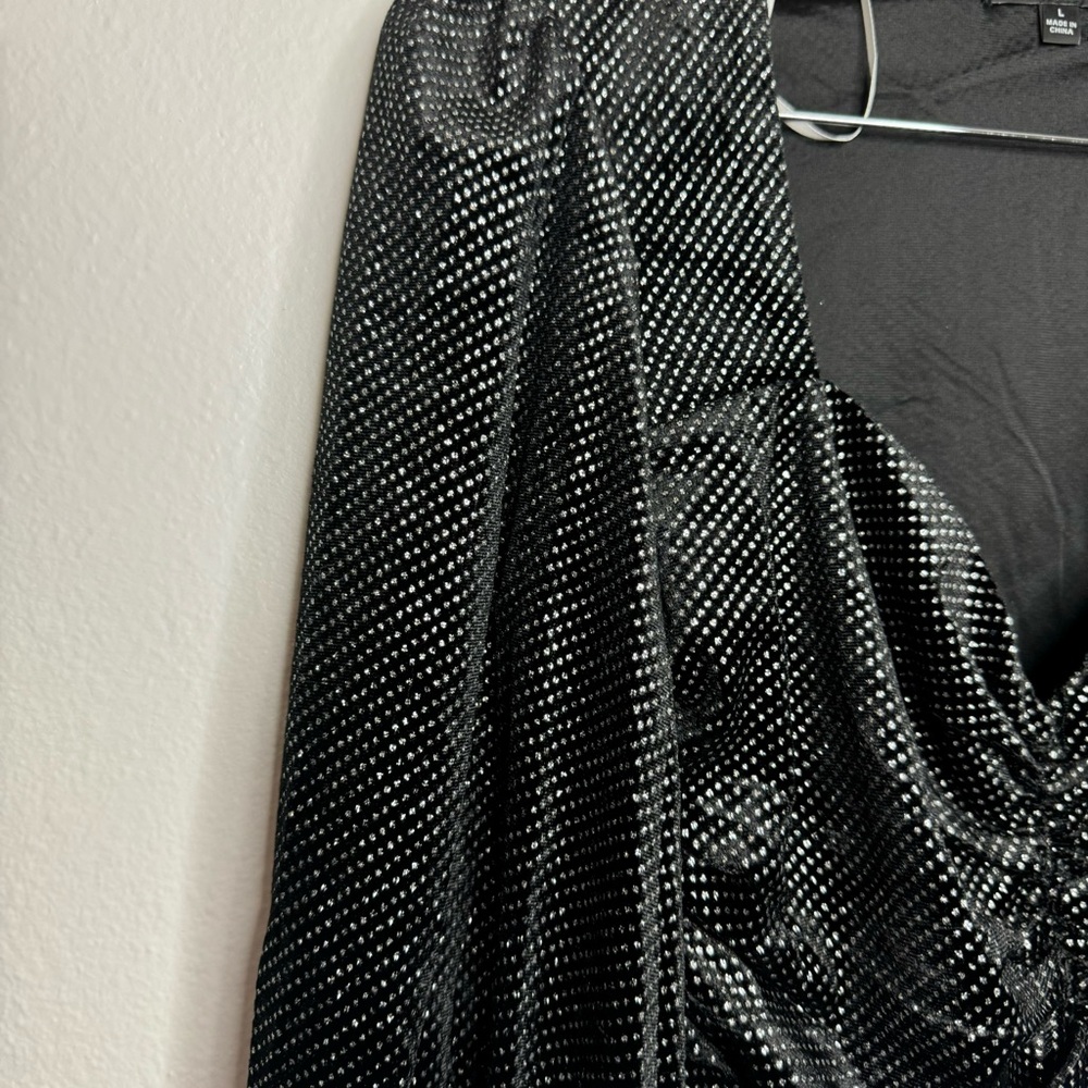 Lulus Splendid Shine Black Sparkly‎ Velvet Ruched Long Sleeve Top - Picture 5 of 5